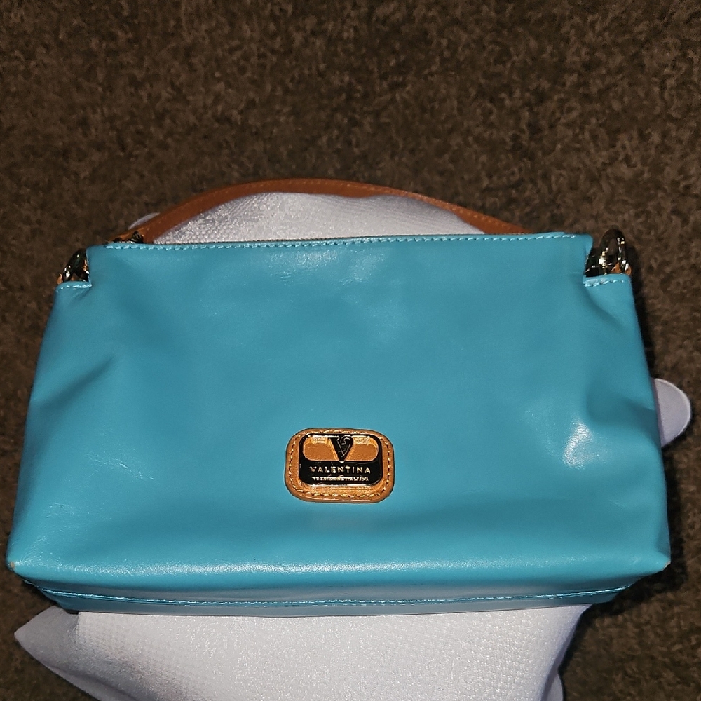 Valentina Italia Light Blue Pebble Leather Shoulder Bag Missing Crossbody Strap